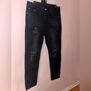 Men's Black Skinny Jeans with Distressed Details
